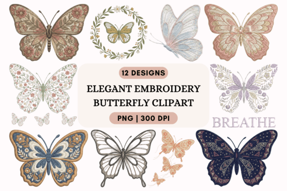 Elegant Embroidery Butterfly Clipart PNG Review