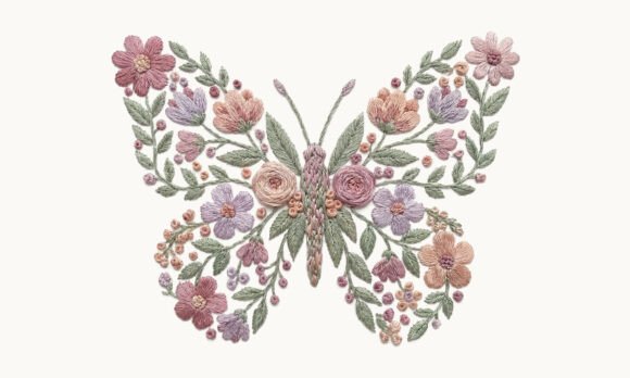 Floral Butterfly Embroidery Clipart PNG Review
