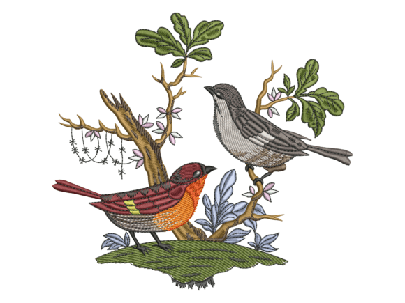 Robin and Sparrow Garden Embroidery for Apparel